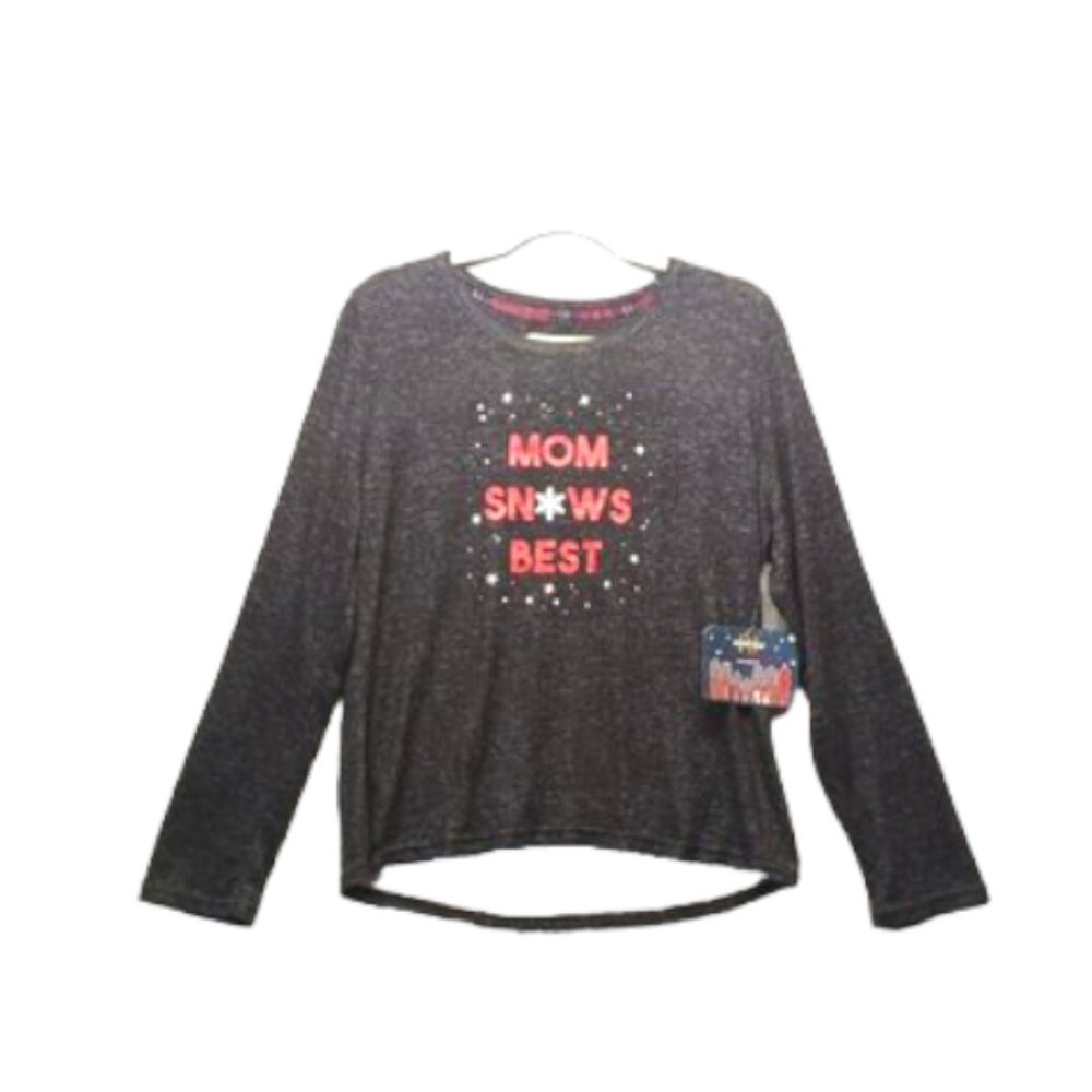 🍑NWT PJ ESSENTIALS Women Sweater "MOM SNOWS BEST" Charcoal LARGE(12-14)